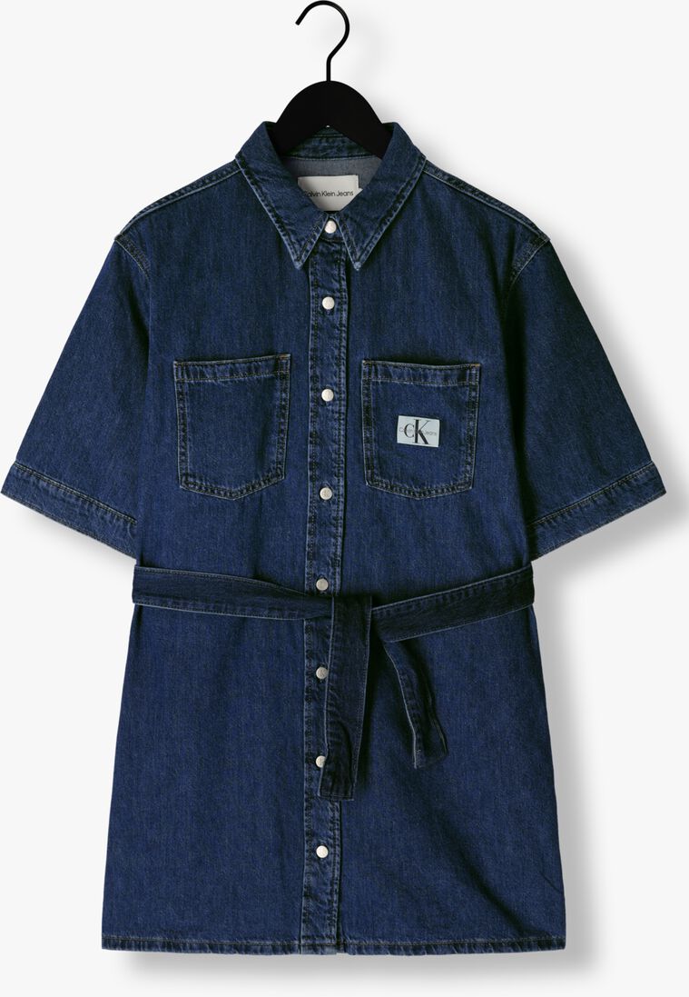 CALVIN KLEIN blauwe calvin klein mini jurk boxy belted shirt dress
