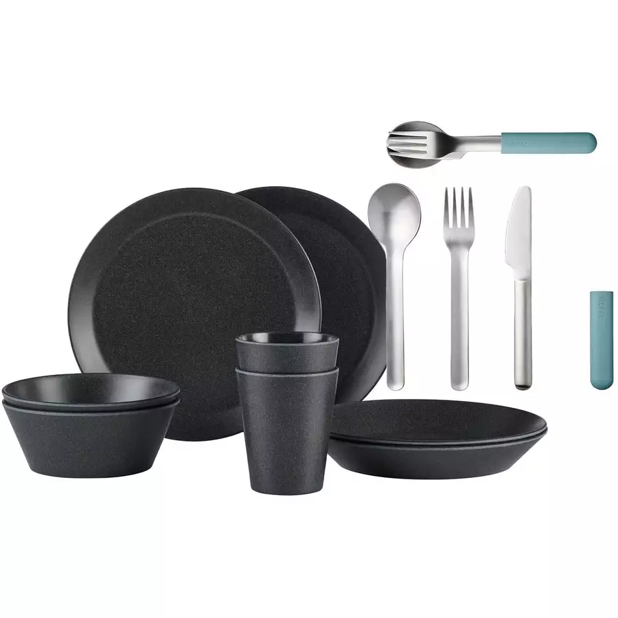 Mepal Camping Geschirr Set mit Besteck Bloom schwarz