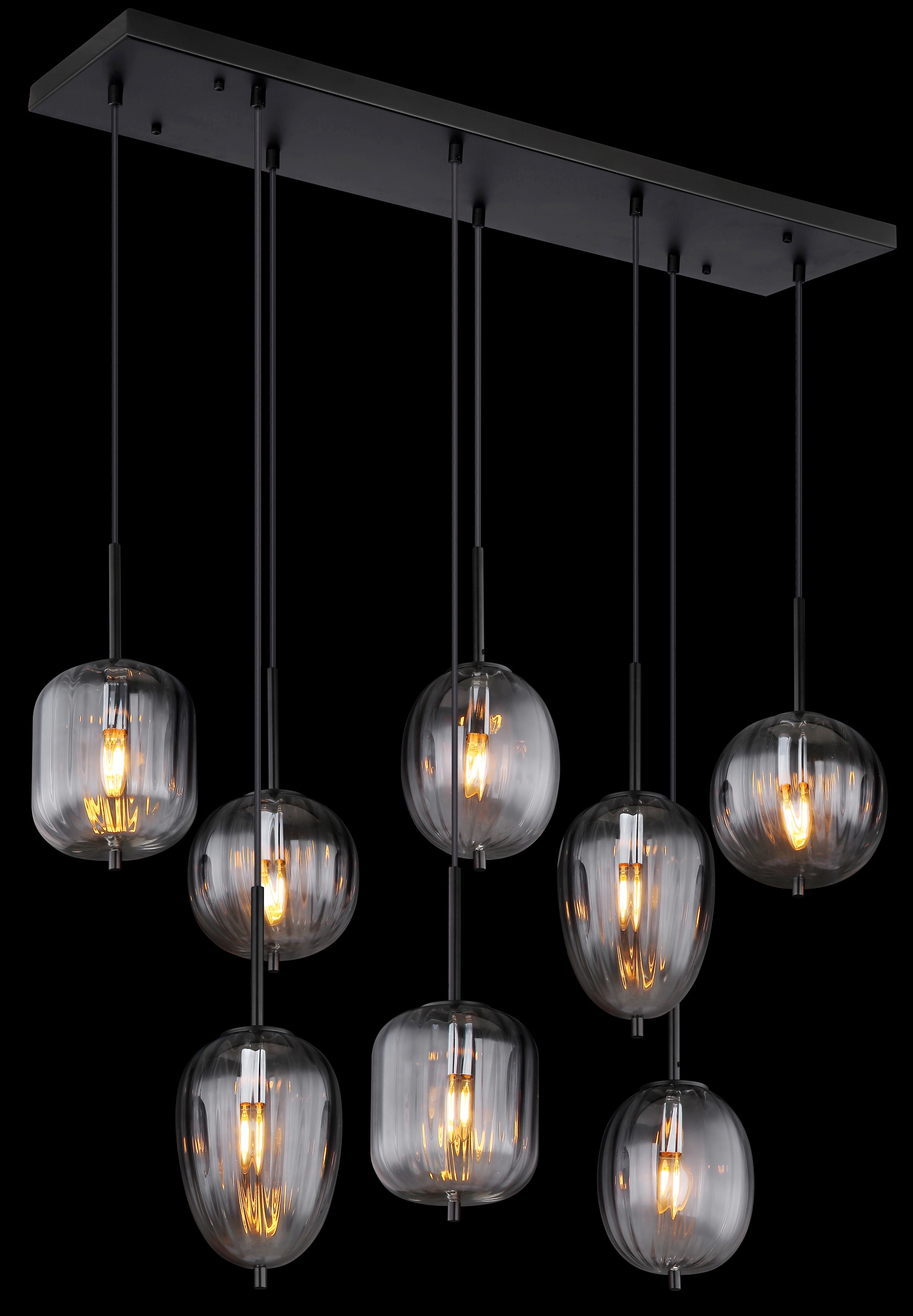 GLOBO Retrofit Balkenpendel ATTILA 8-flg schwarz /Rauchglas
