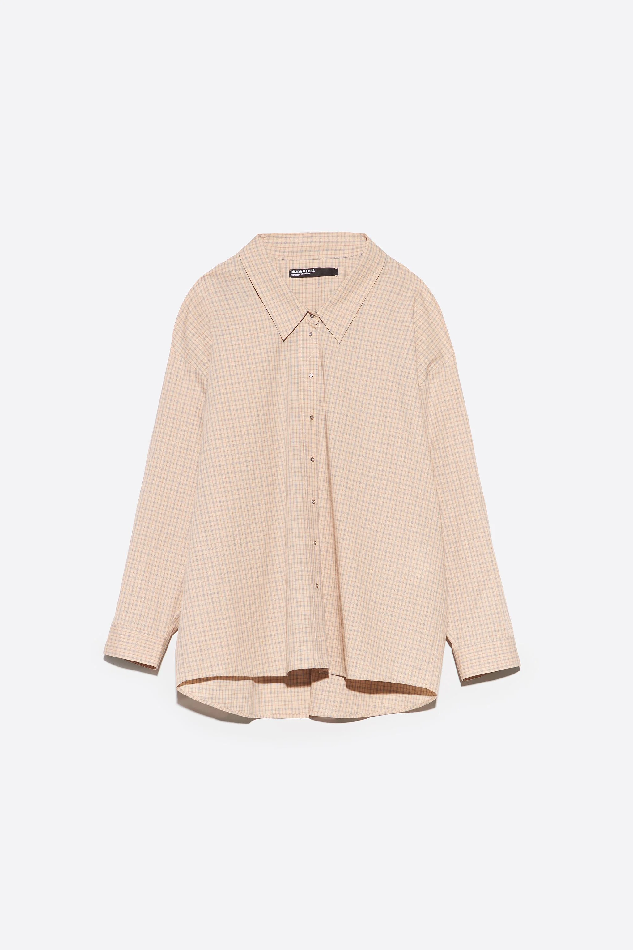 Camisa xadrez bege decotada