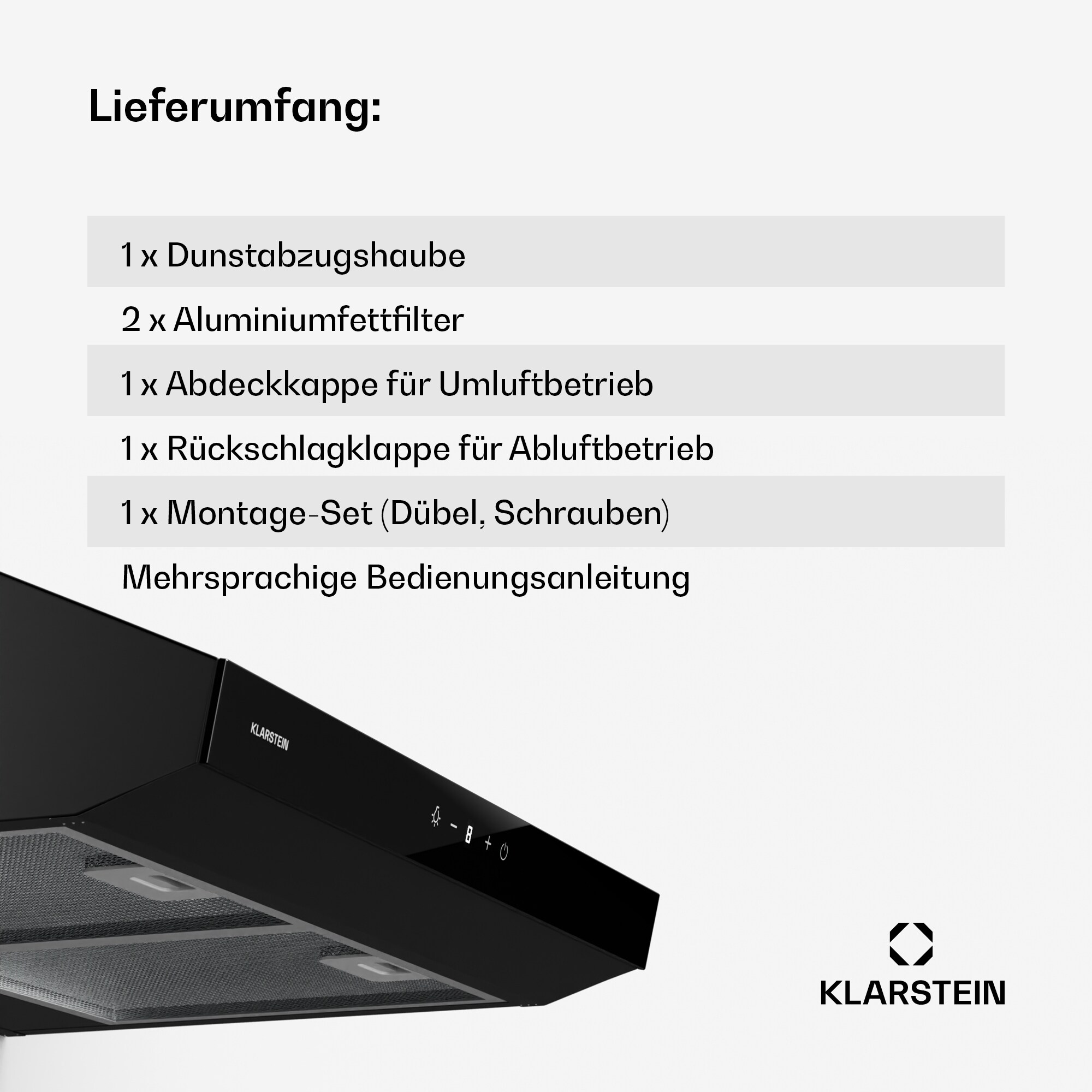 Contempo Neo Unterbauhaube Abluft/Umluft 175 m³/h Abluftleistung SenseControl integrierte Touch-Steuerung Edelstahl / Acrylglasfront