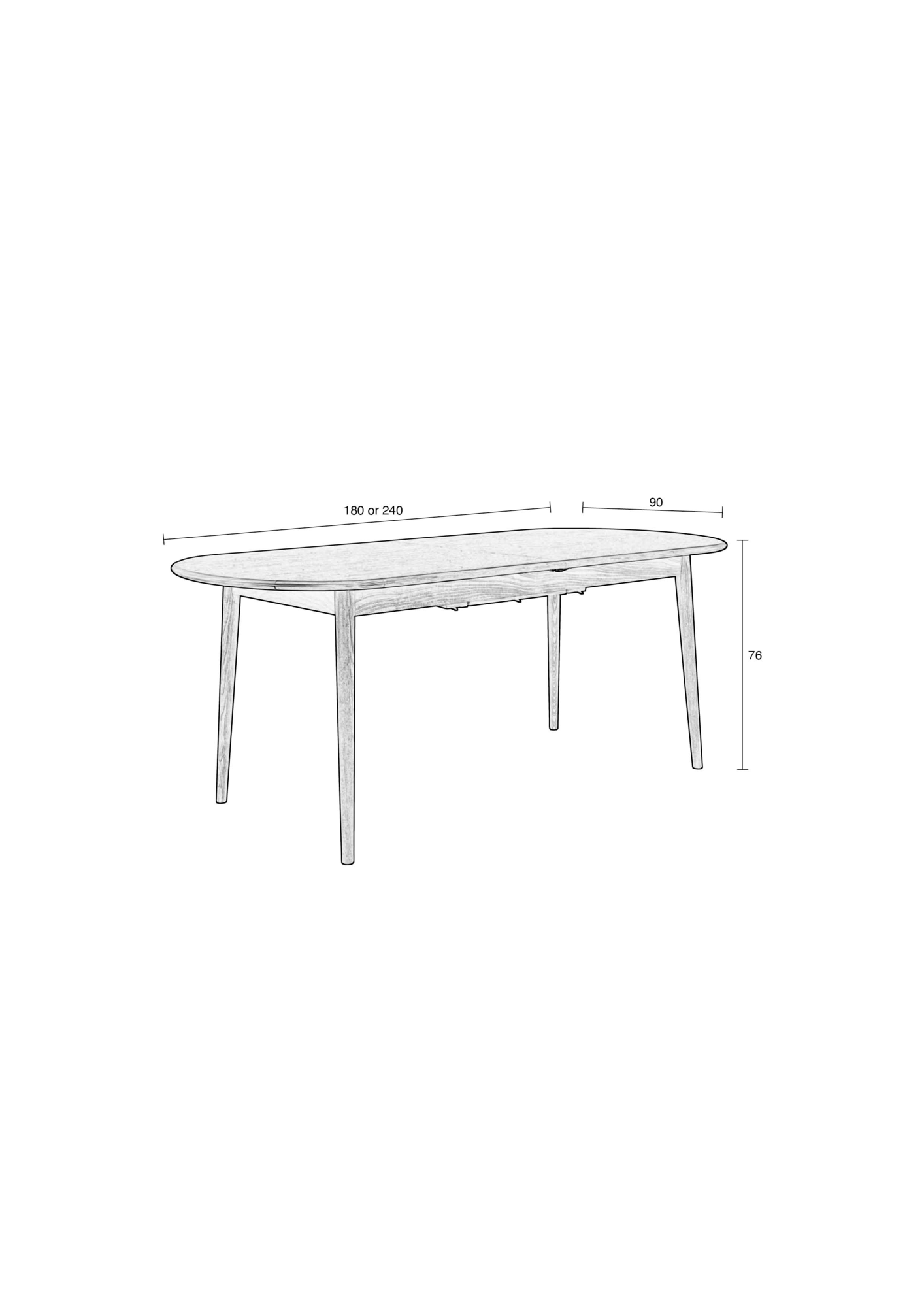 Eettafel Twist ovaal uitschuifbaar eiken 180-240 x 90 cm