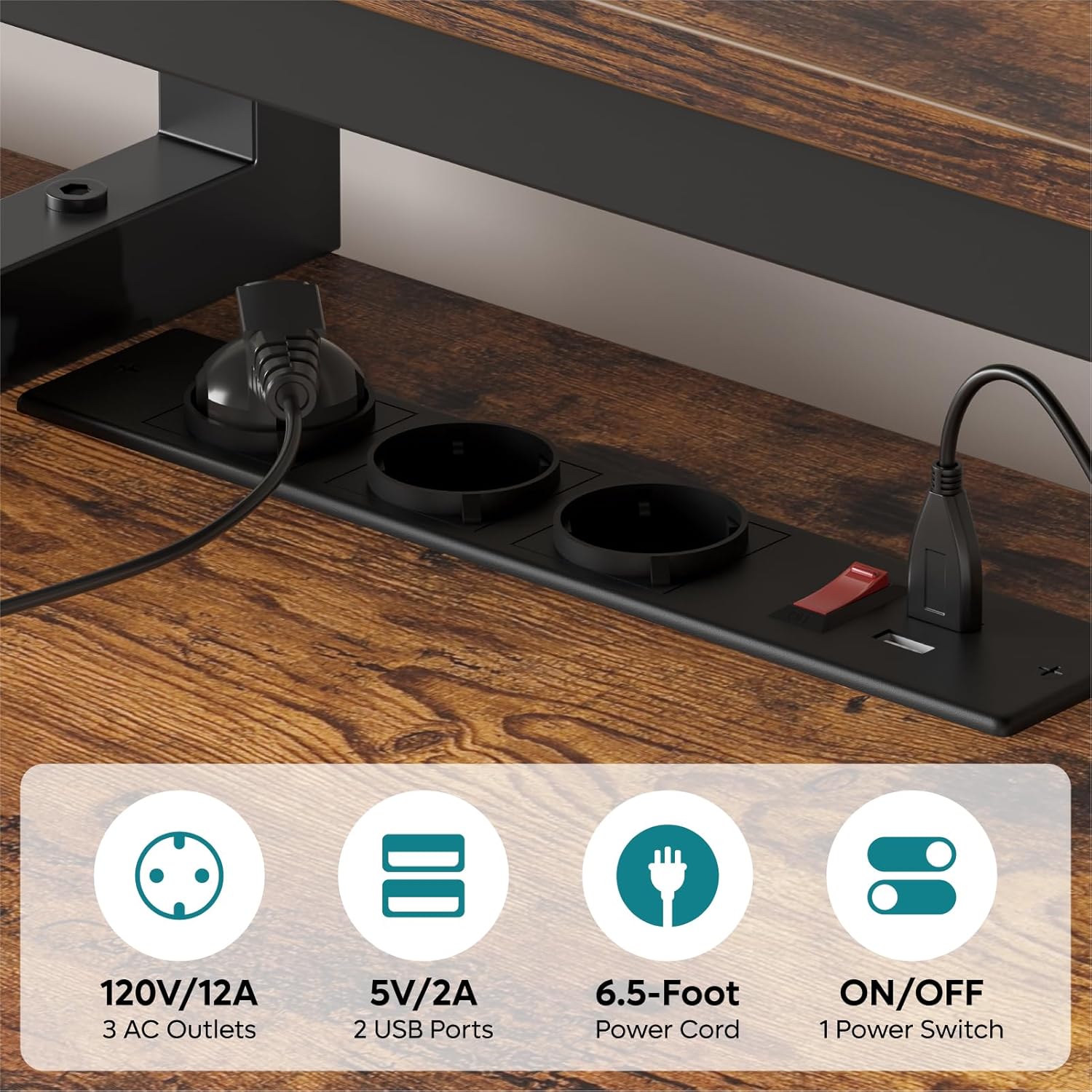 Bestier Gaming Tisch, 181x80 cm Schreibtisch mit LED-Leuchten, L-förmiger Schreibtische mit 3 AC-Steckdosen und 2 USB Ladeanschluss, Computertisch mit großzügiger Monitorablage, Kohlefaser