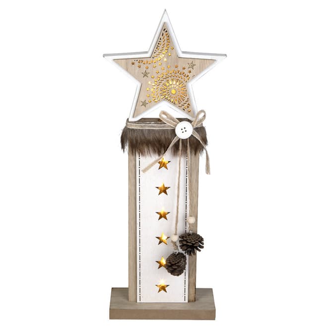 LED-Stern - aus Holz - ca. 14 x 5 x 42 cm