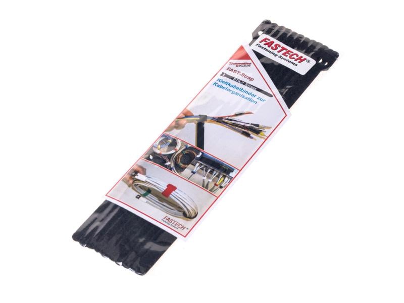 FASTECH Klettkabelbinder ETK-7-2 7 x 200 mm Schwarz, 10 Stü Kabelmanagement mit Klettverschlusssystem