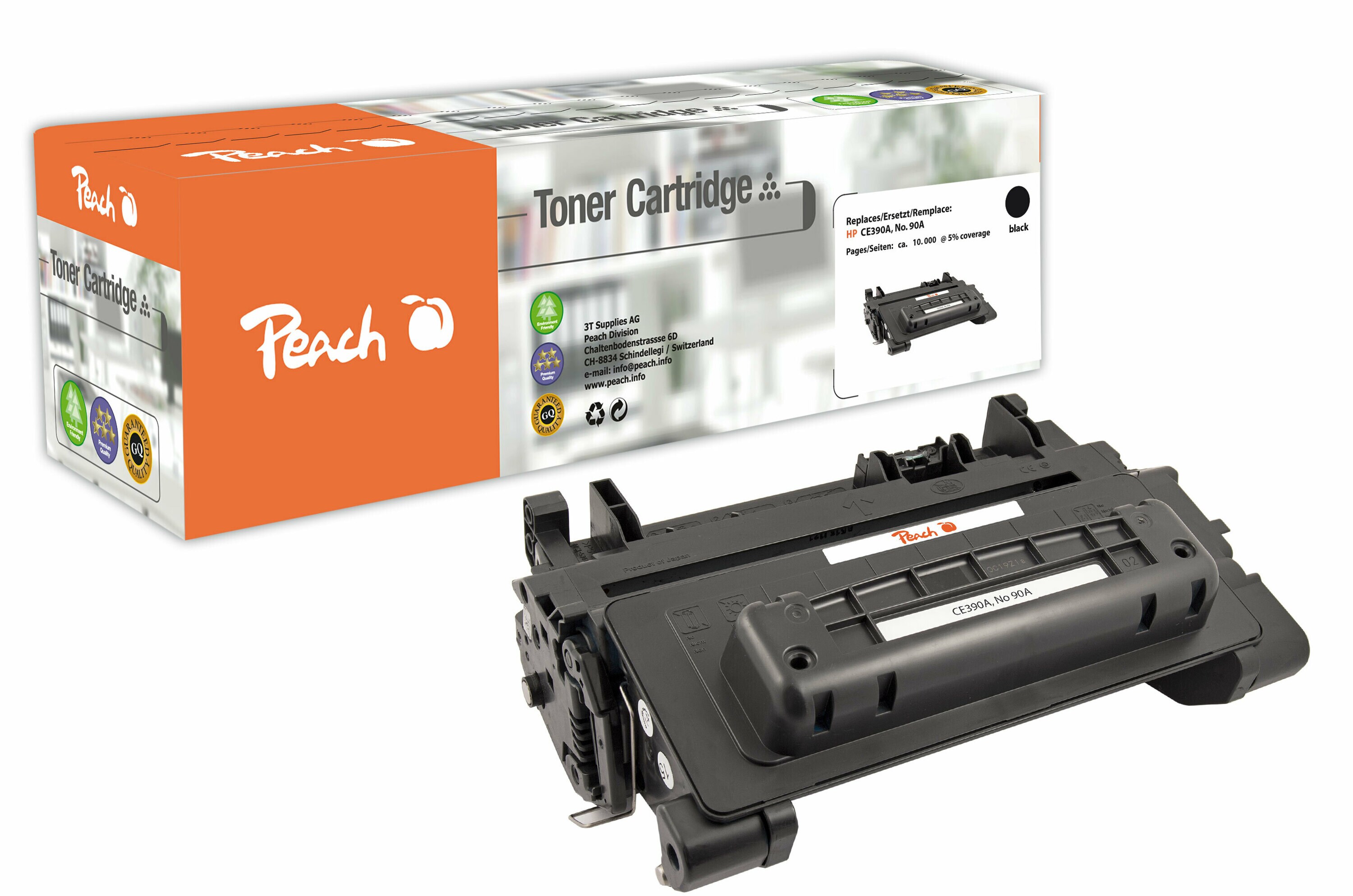 Peach HP 90 A Toner bk ersetzt HP No. 90A, CE390A für z.B. HP LaserJet Enterprise 600 M 601 dn, HP LaserJet Enterprise 600 M 601 m (wiederaufbereitet)