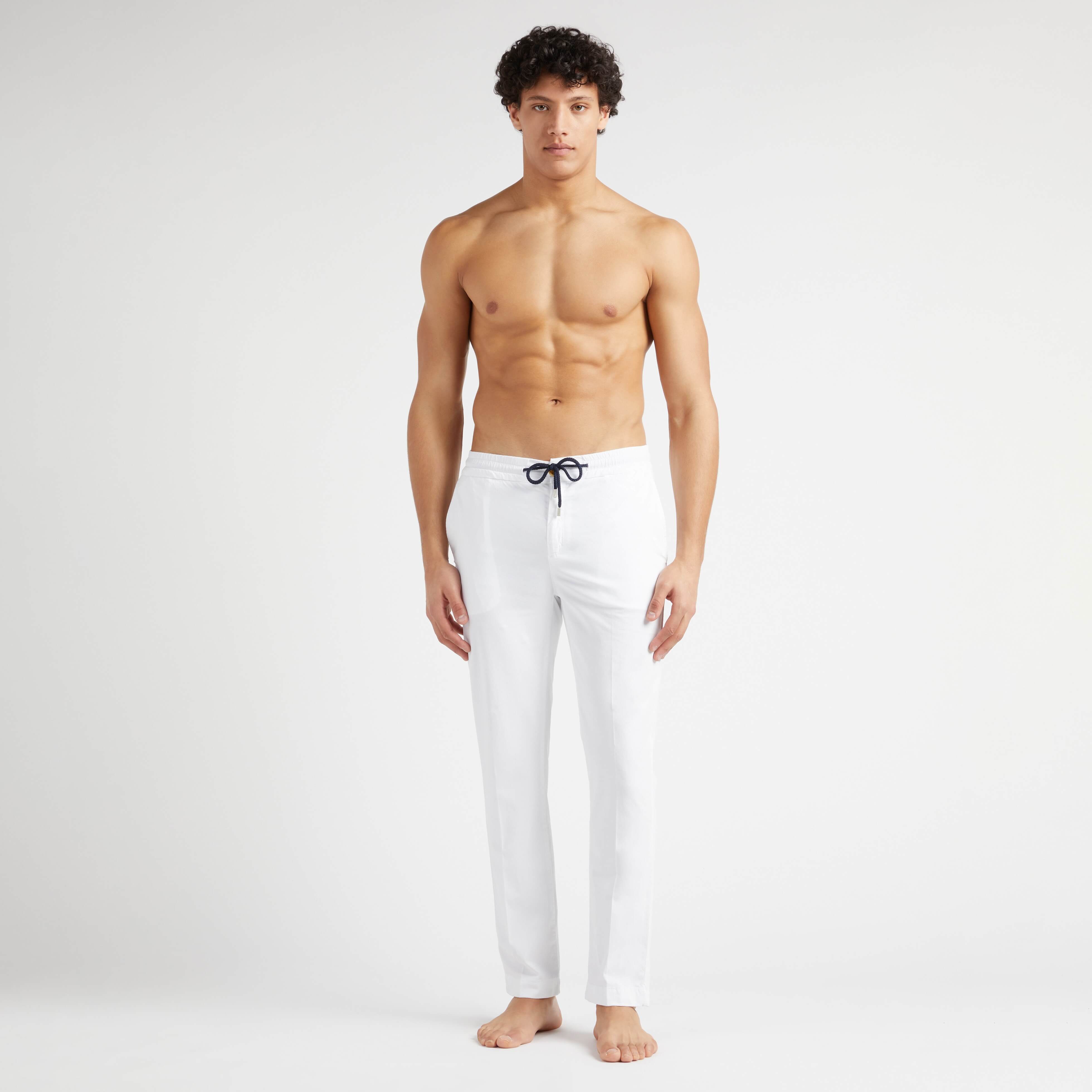 Pantalon Taille Élastique en Coton et Tencel Homme Uni