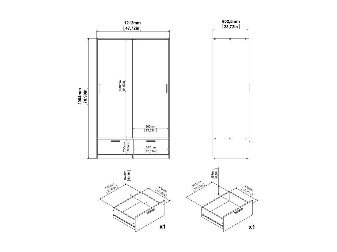 Garde-robe 2 portes Dschoute, Meubles de chambre, Penderie de plain-pied, Placard à vêtements, 121x60 h200 cm, Chêne clair