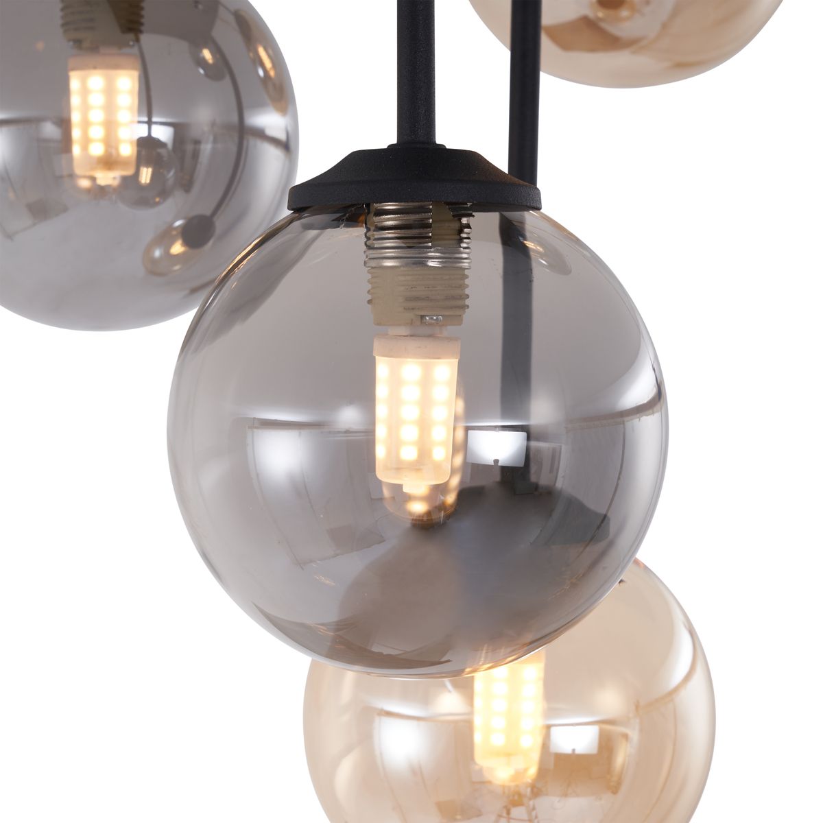 Moderne plafondlamp zwart met amber en smoke glas 5-lichts - Athens