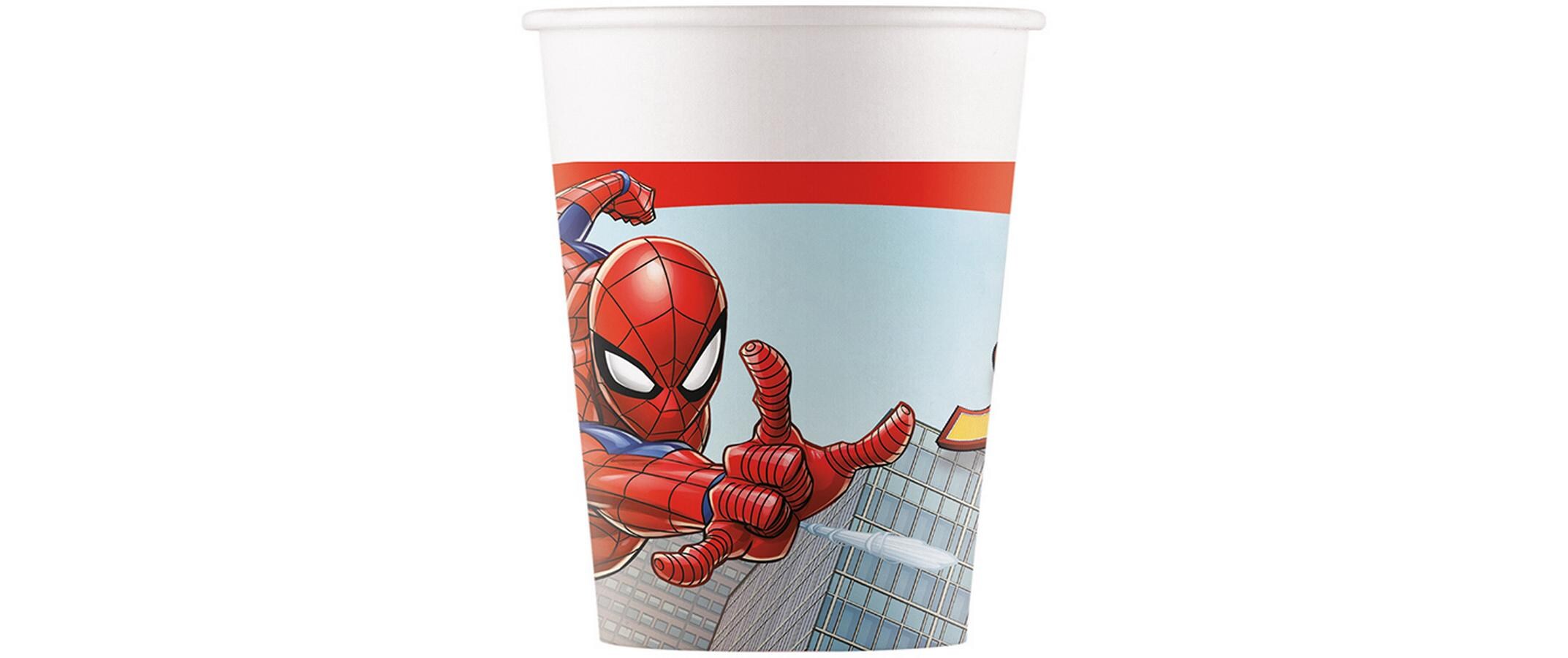 Einwegbecher Marvel Spiderman 200 ml, 8 StückPappbecher für die Kindergeburtstagsparty