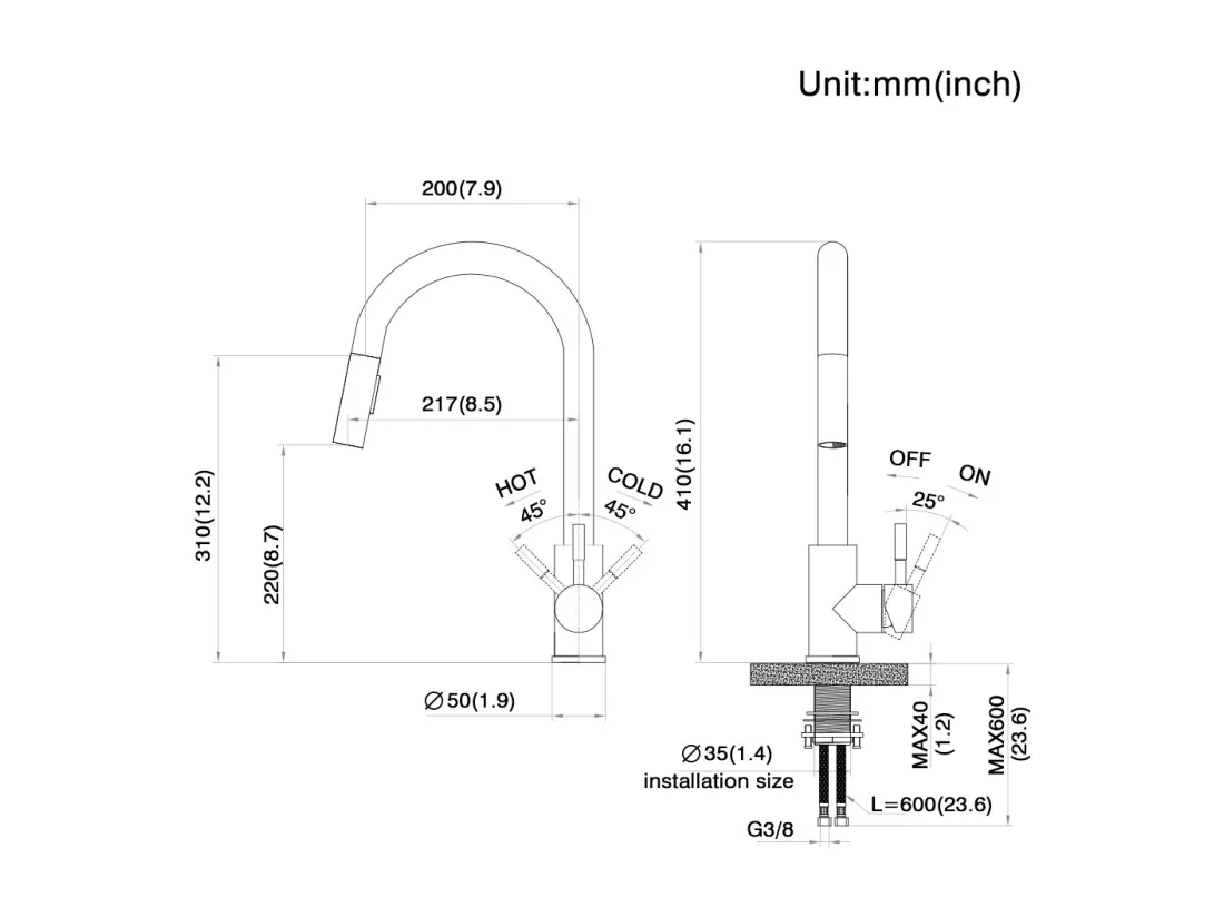 LONHEO MAX Mitigeur de Cuisine Noir 7-Forme avec 2 Fonctions Douchette Extractible Robinet d'évier Rotatif à 360° en Inox avec Barboteur démotable
