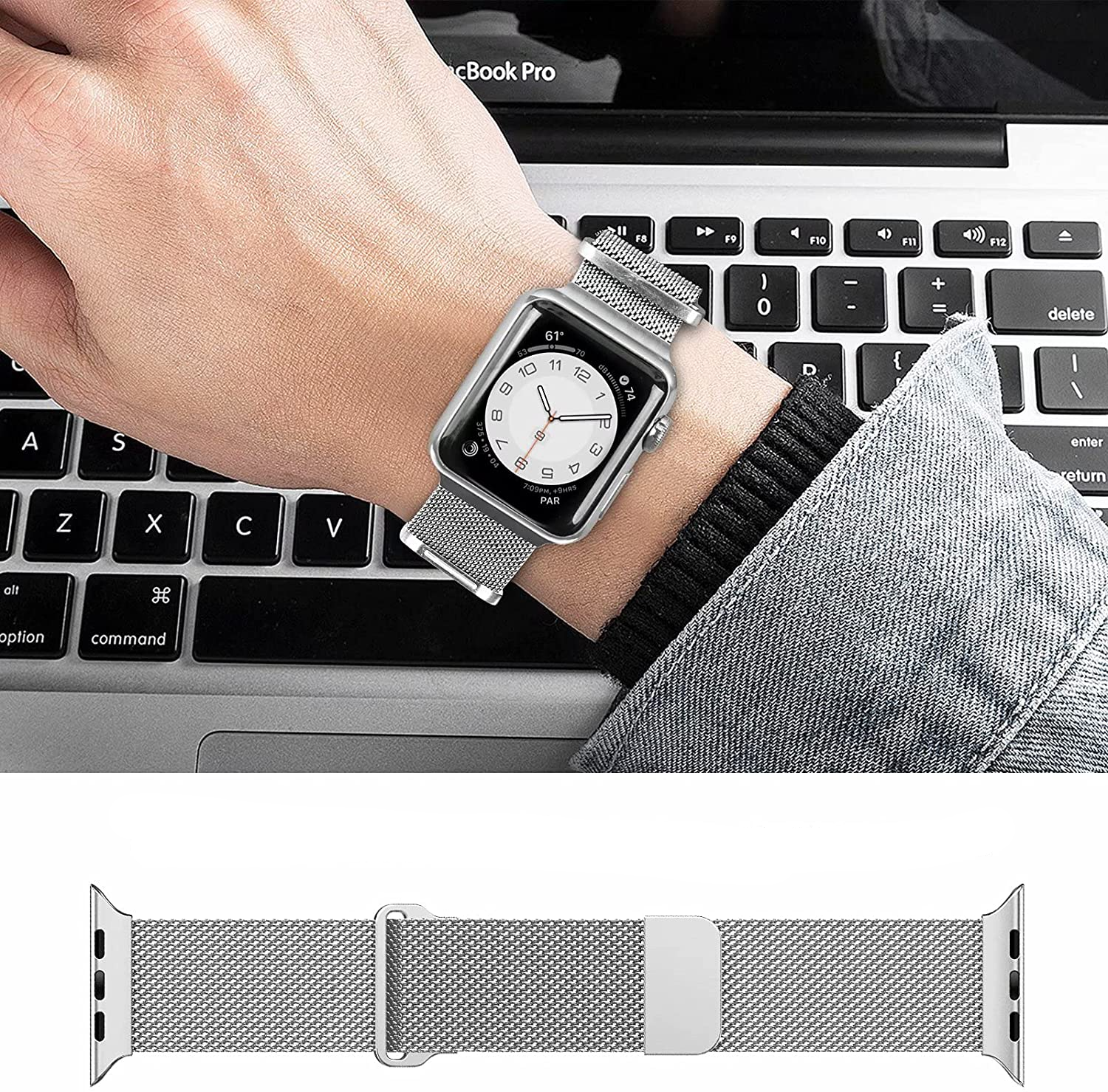 Apple Watch (49/46/45/44 mm) Ersatz Magnet Armband Milanaise (Gelenkumfang: 177 - 287mm) - Silber