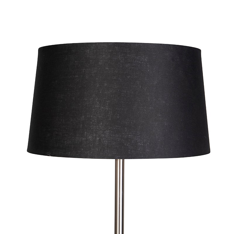 QAZQA - Moderne staande lamp, staal, zilver, mat nikkel met zwarte kap, 45 cm - Simplo, woonkamer, slaapkamer - textiel, langwerpig, rond - LED-compatibel, E27
