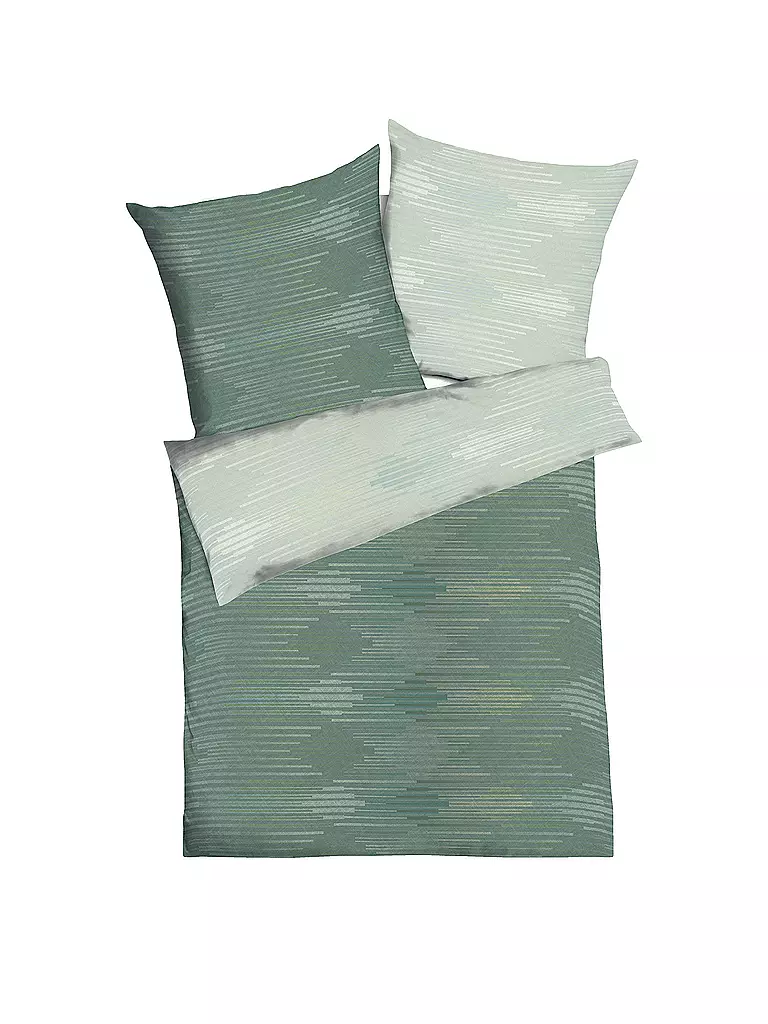 KAEPPEL Flanell Bettwäsche 70x90cm/140x200cm IKAT Jade  dunkelgrün