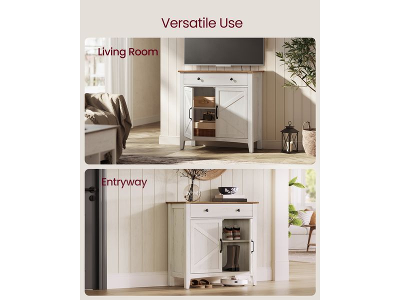 VASAGLE Kommode 80 x 80 cm, Beige/Weiss Aufbewahrungsschrank mit Schubladen und Türen