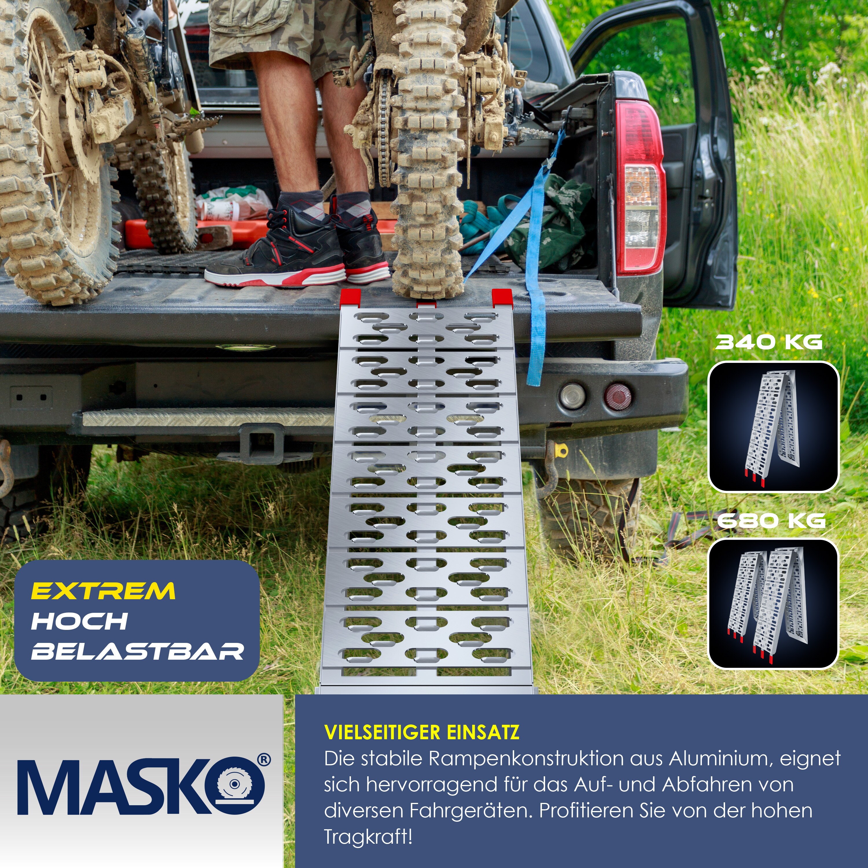Masko® ALU Auffahrrampe Verladerampe Verladerampe Verladeschiene Antirutsch Klappbar