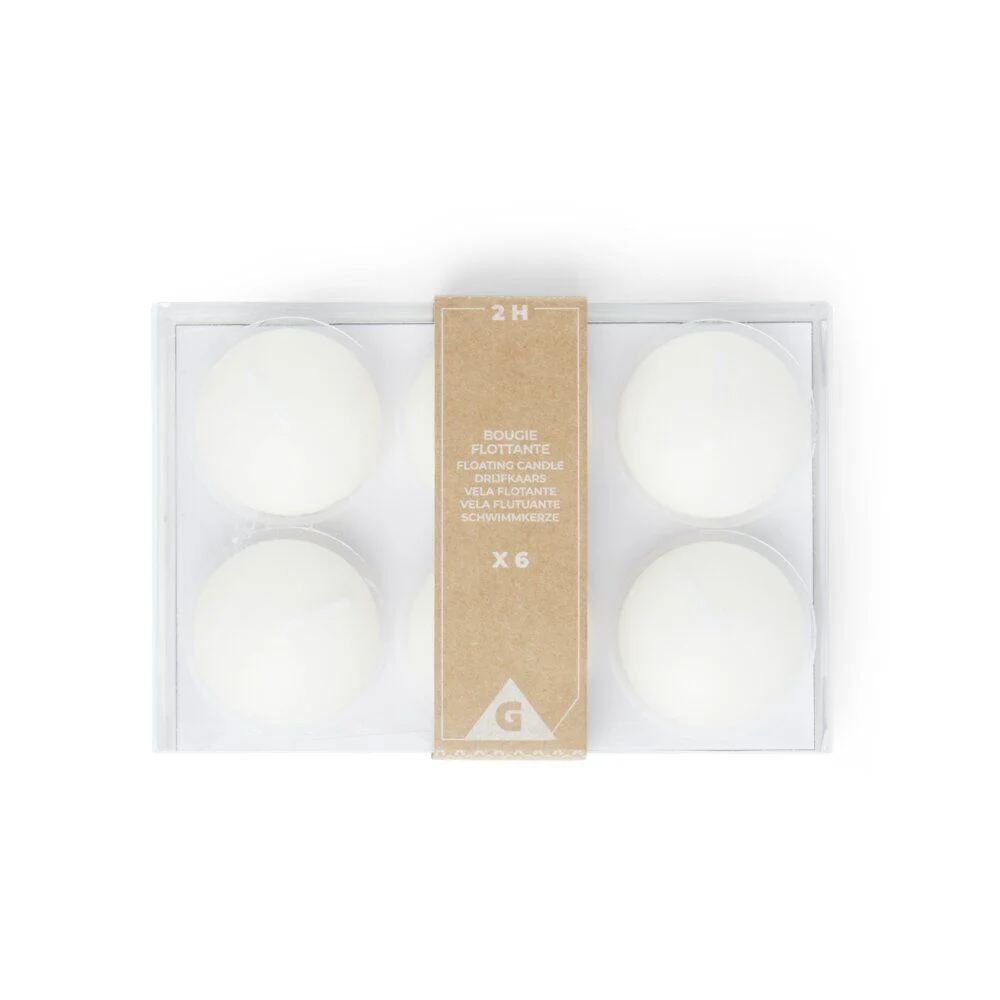 Lot de 6 bougies flottantes cire blanche Ø4,5cm