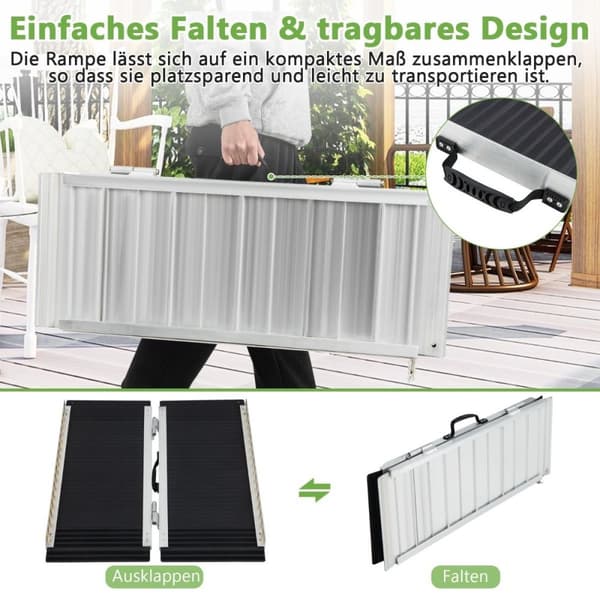 91 x 74 cm rullestolrampe, bærbar og anti-skli sammenleggbar rampe, lastekapasitet opptil 272 kg, aluminium