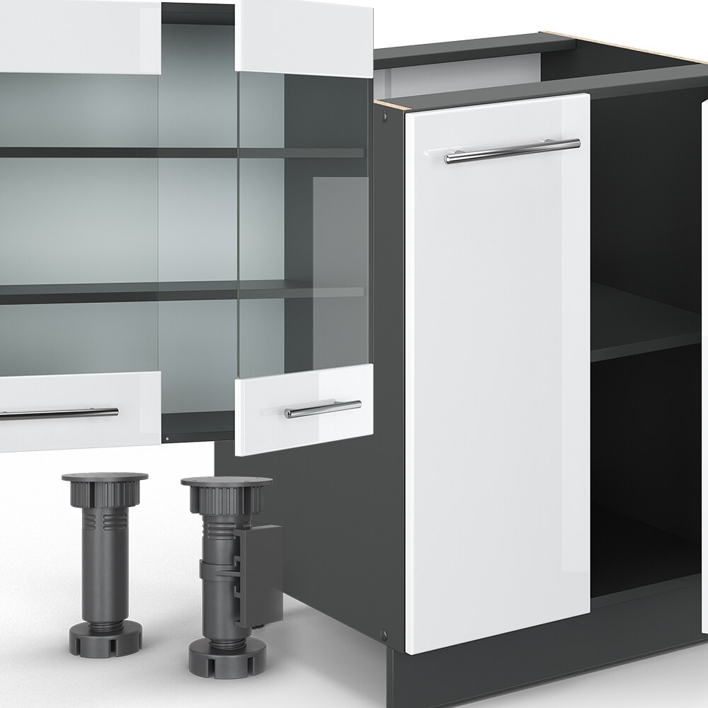 Vicco Küche Fame-Line 240 cm Küchenzeile Küchenblock Einbau Weiß Hochglanz