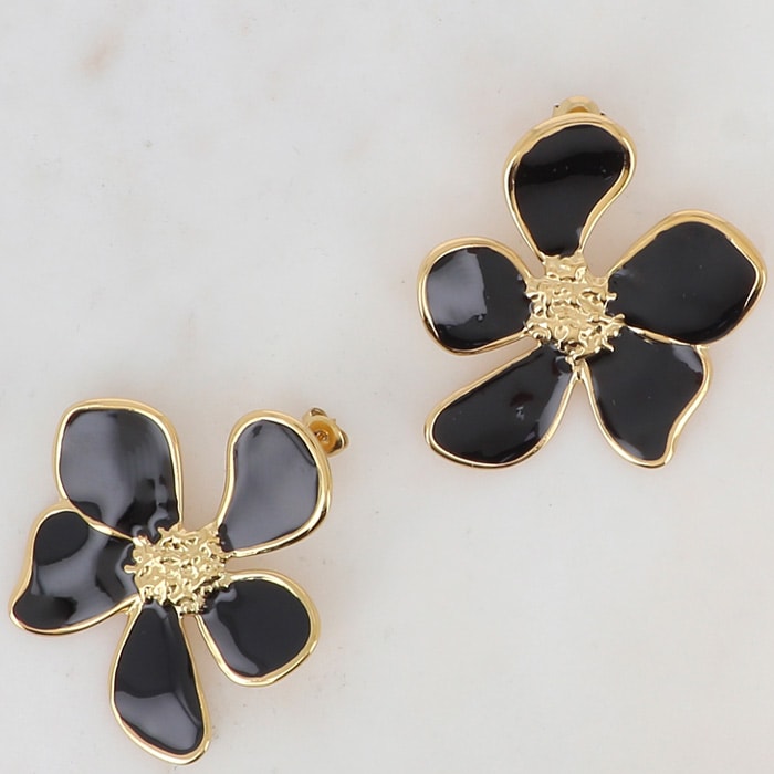 Boucles d'oreilles - Acier inoxydable doré & émail noir
