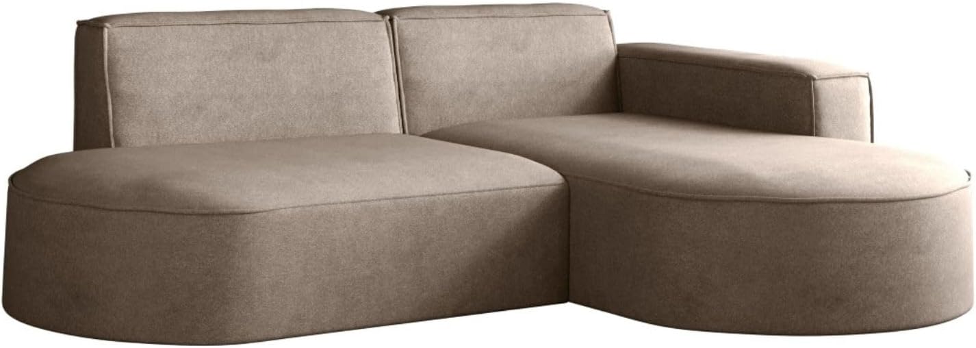Kaiser Möbel Modena Studio Ecksofa L-Form – Modernes Design Sofa mit HR-Schaum, Velours Salvador, Freistehend für Wohnzimmer Dunkelbeige, Rechts