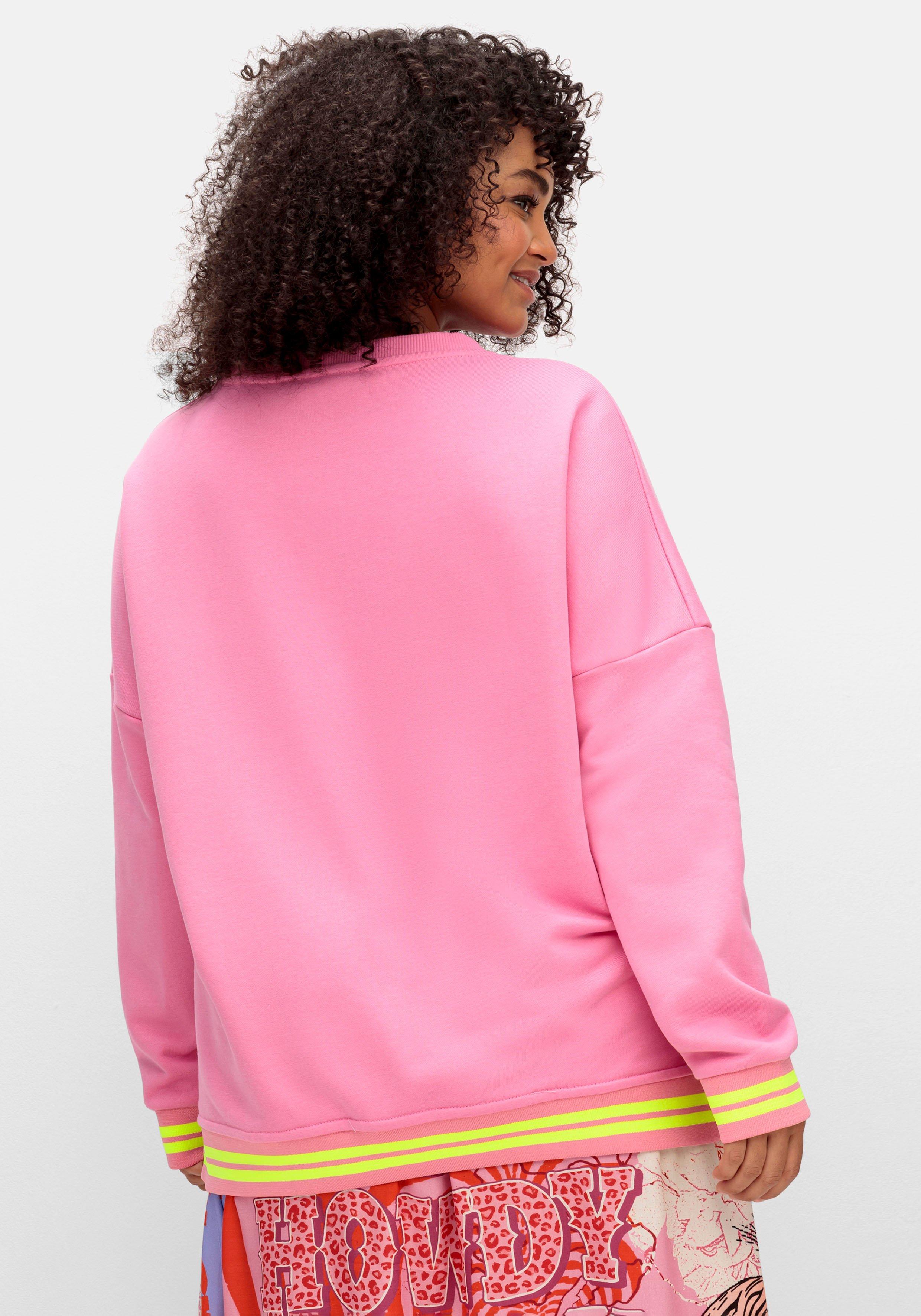 Sweatshirt mit Wordingprint und Streifenbündchen
