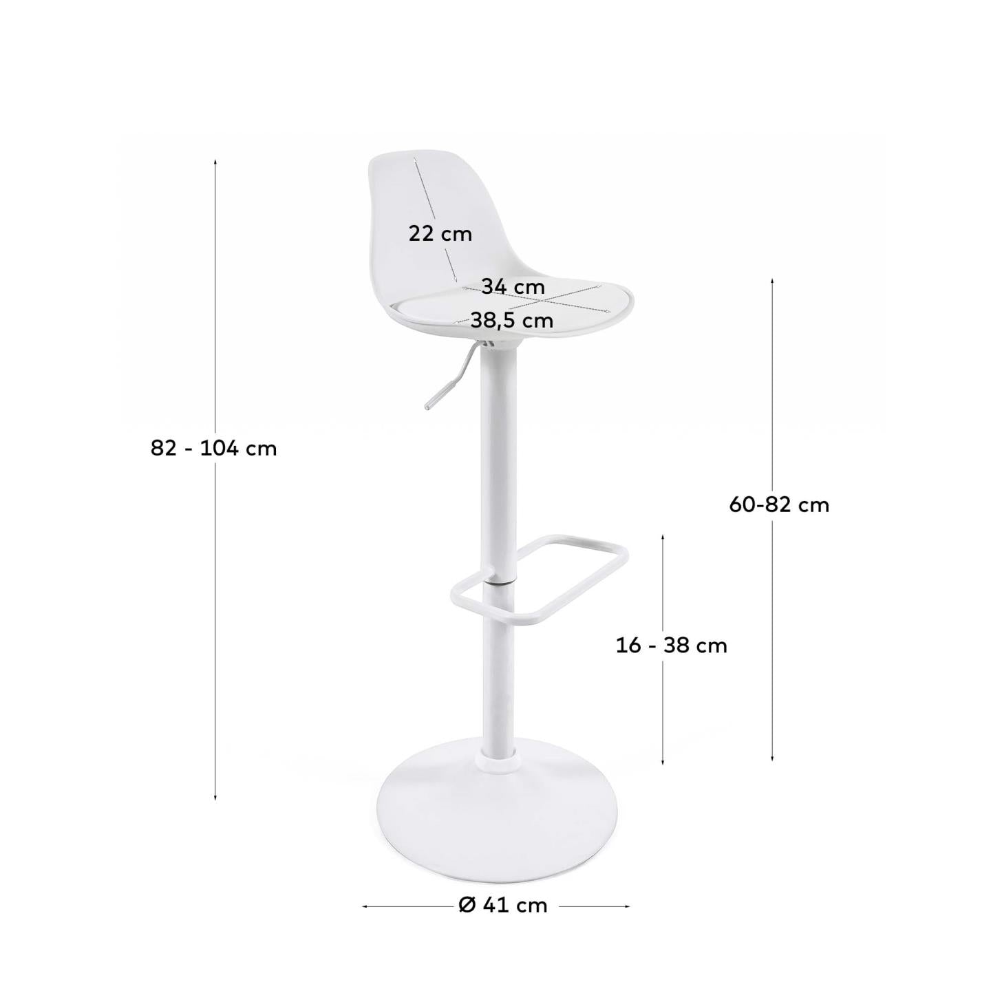 Kave Home - Orlando-T barkruk wit kunstleer en mat wit staal 60-82 cm