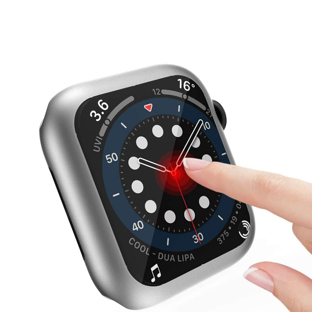 Apple Watch (44mm) Gummi Bumper Hülle mit Galvanisiertem Rahmen   Display Schutzfolie - Silber