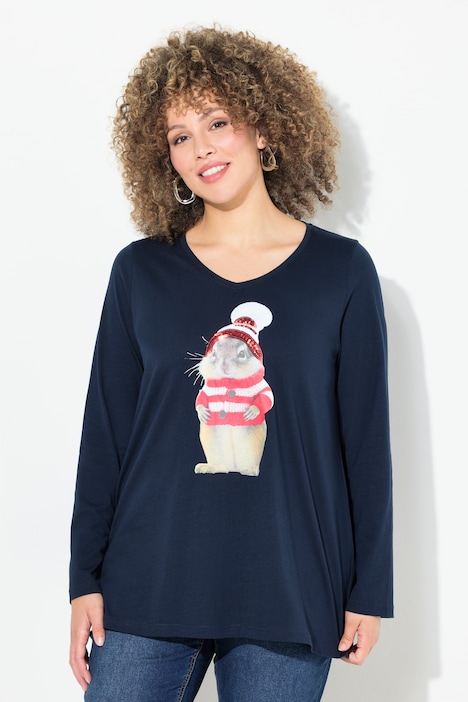 Weihnachtsshirt, Eichhörnchen, V-Ausschnitt, Langarm