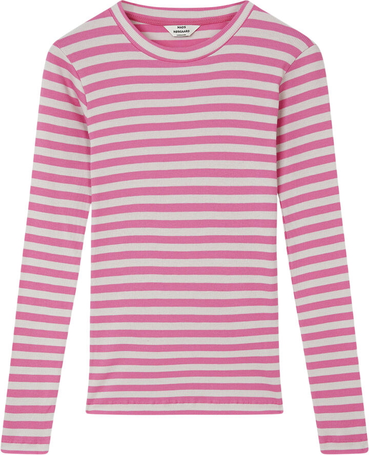 Mads Nørgaard - Copenhagen 2x2 Cotton Stripe Tuba Tee LS Lyserød og grå med striber