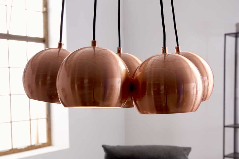 Elegante Hängelampe PERLOTTA kupfer mit 5 Schirmen Kugelleuchte