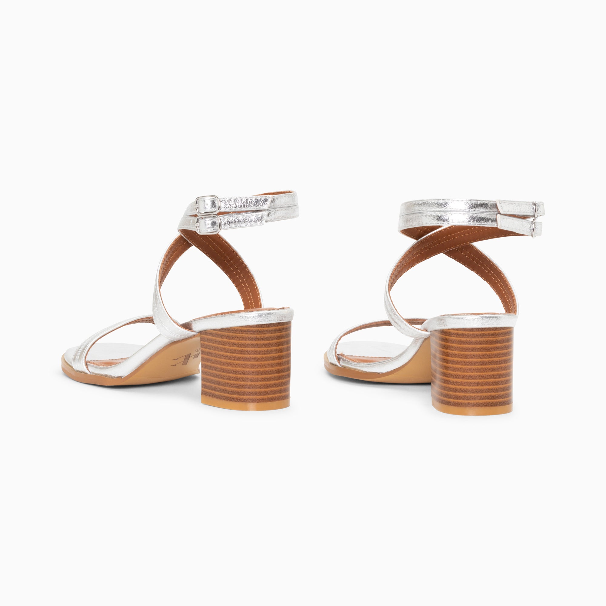 Sandales à talon, Compensées-Sandales à talon Bella argent à doubles brides