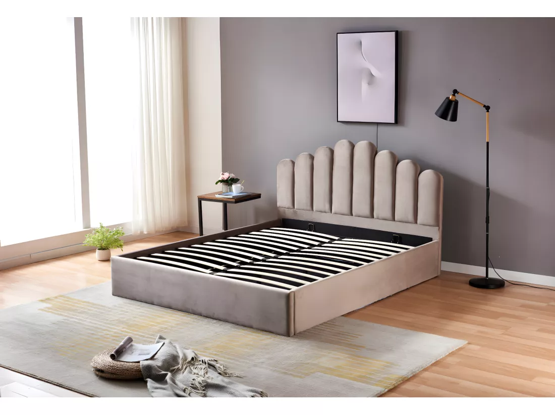 Lit coffre 2 places 140x190 cm doha velours moka