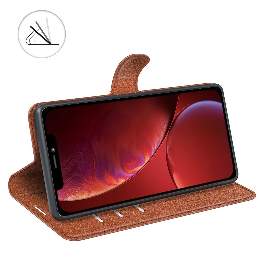iPhone 13 Leder Tasche Flip Cover Litchi Look - Braun