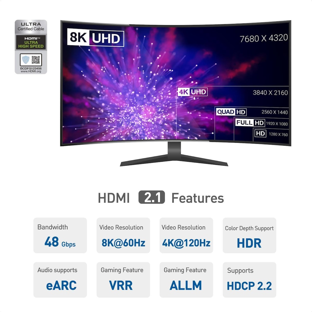 Cable Matters Certified ultra høyhastighets HDMI2.1 Aktiv AOC optisk fiber kabel 10m 8k 60Hz 4k 120Hz 48Gbps dynamiskHDR, EARC, VRR kompatibel