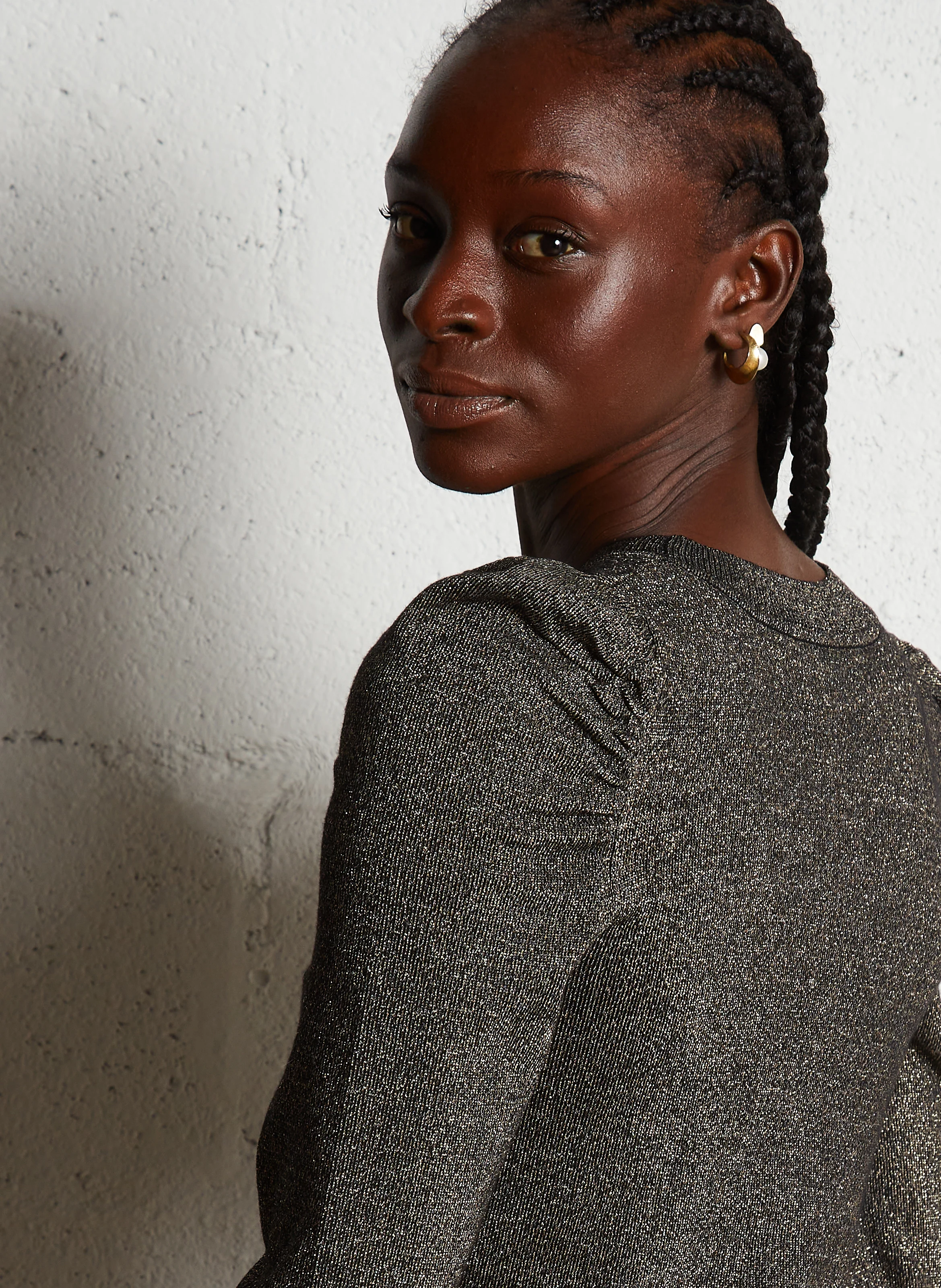 ASTRA - Pull col rond droit pailleté | Doré
