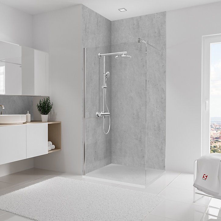 Lot de 2 panneaux muraux de salle de bains l.100x255 cm, décor pierre gris clair Softtouch, Schulte DécoDesign