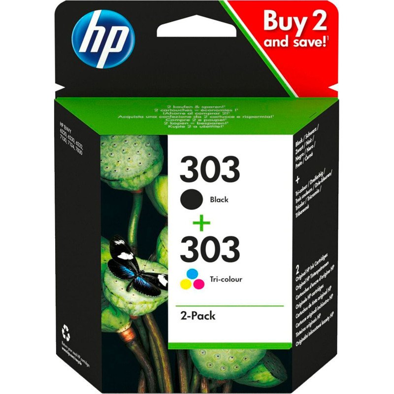 HP 303 Pack 2 cartouches : 1 noire + 1 cartouche 3 couleurs pour imprimante jet d'encre