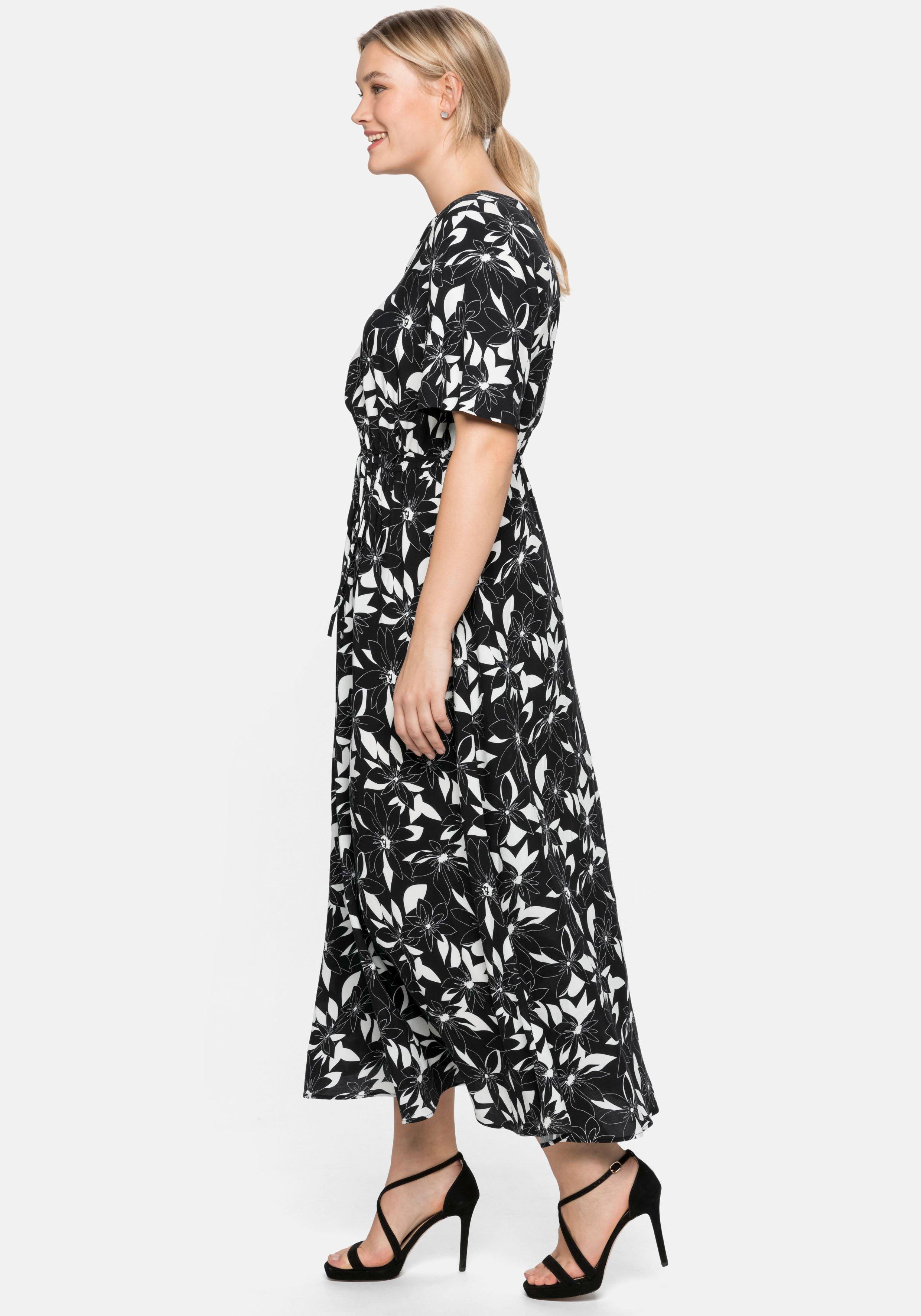 Maxikleid mit Blumendruck und Bindeband