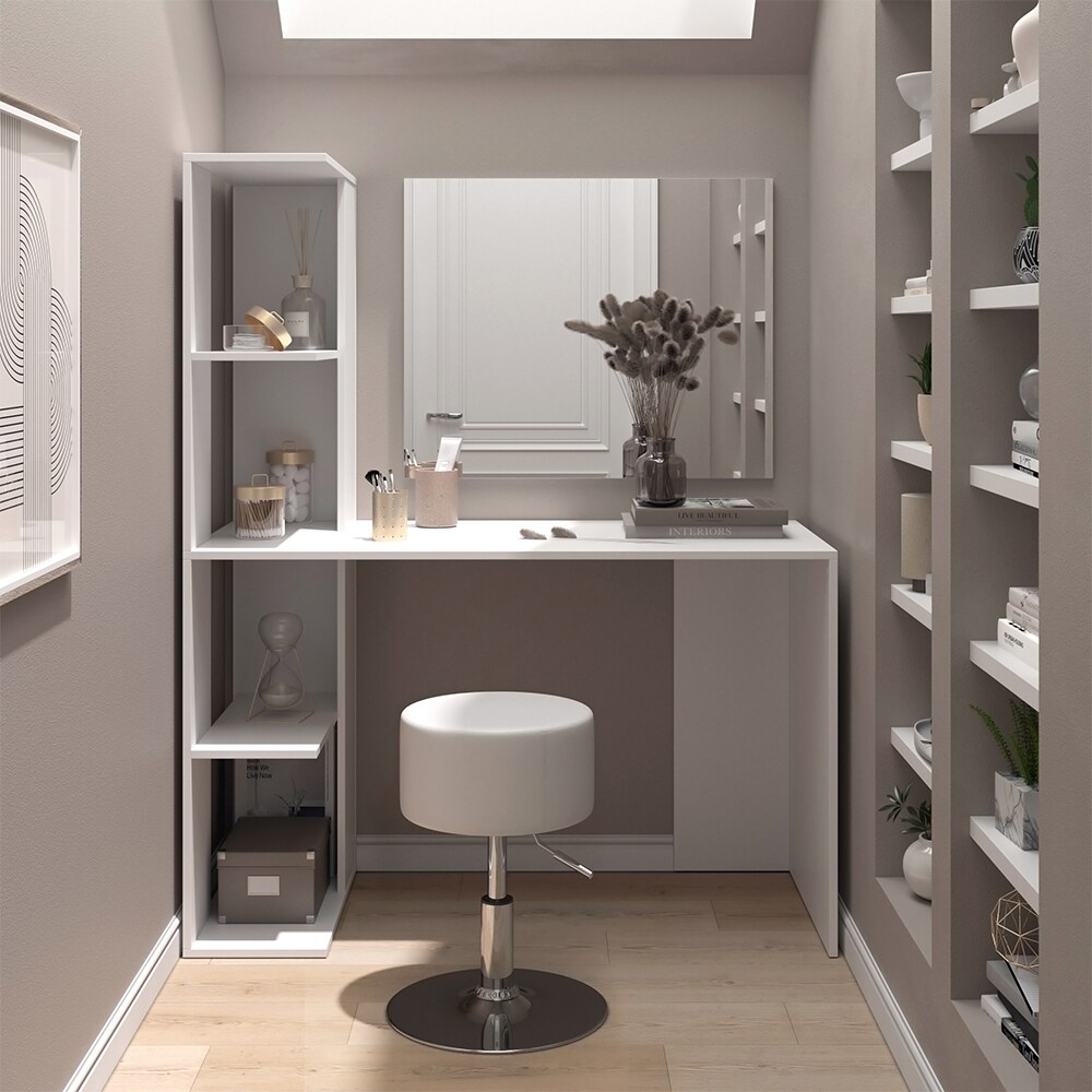 Vicco Schminktisch Tower Weiß 122 x 55 cm mit Spiegel und Hocker