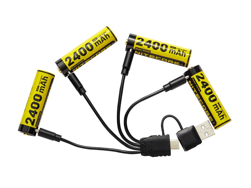 Nitecore Akku Li-Ion AA mit USB-C 2400 mAh, 4 Stück Li-Ion 1.5 V AA-Akku