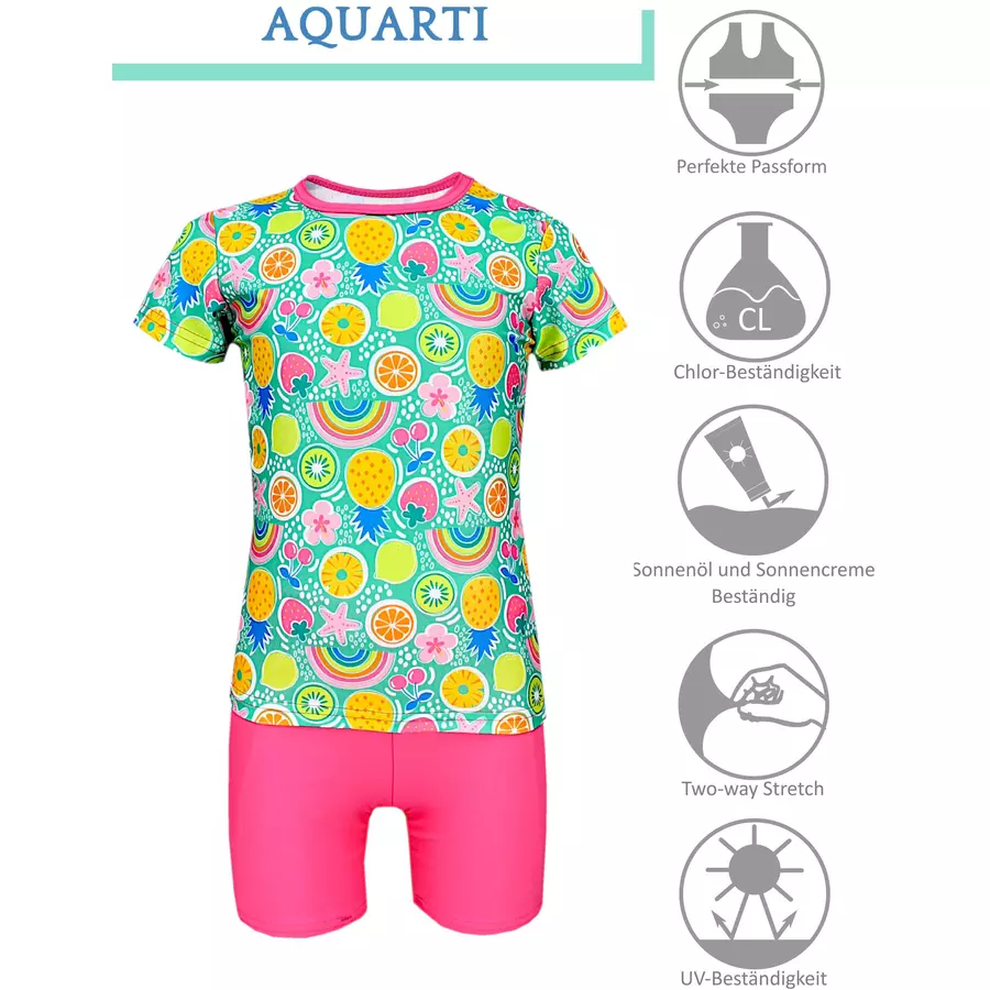 Aquarti Baby Mädchen Zweiteiler Badeanzug Bade-Set Bade T-Shirt Badehose rosagelb