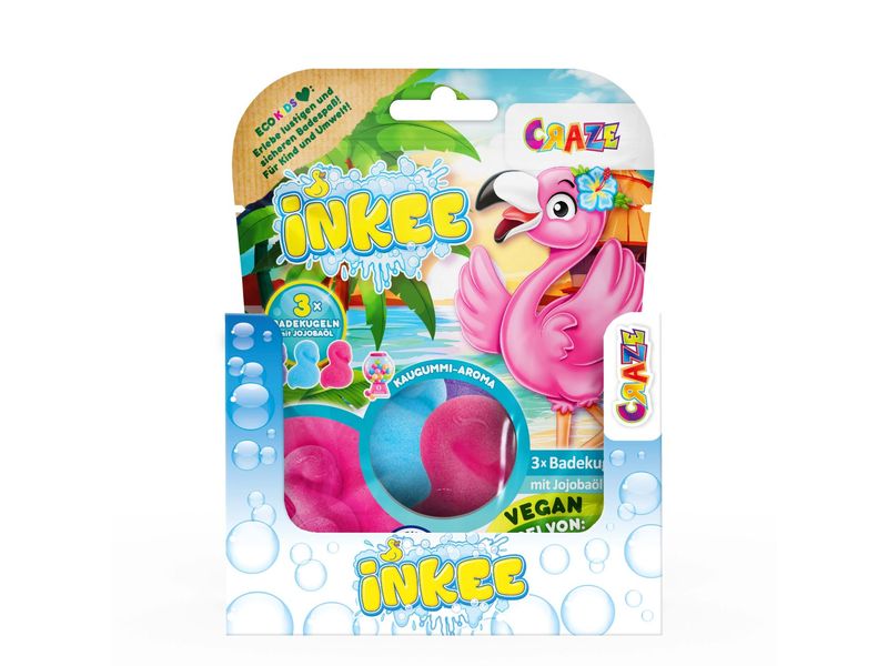 Craze Badespass Inkee 3 Flamingo Badebomben mit Jojobaöl 3 Badekugeln mit Kaugummi-Aroma