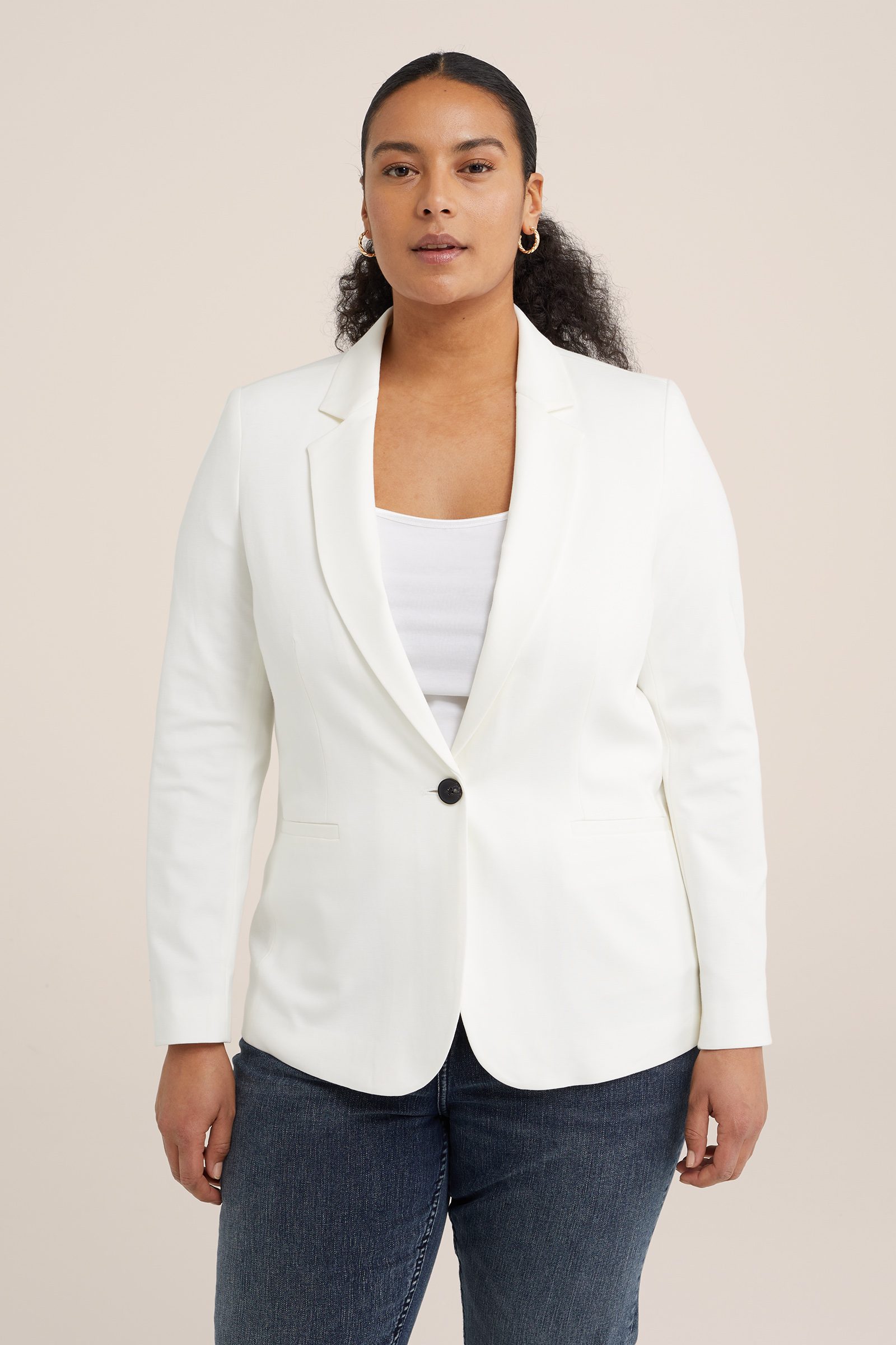 getailleerde jersey stretch blazer -  Curve WE Fashion Wit