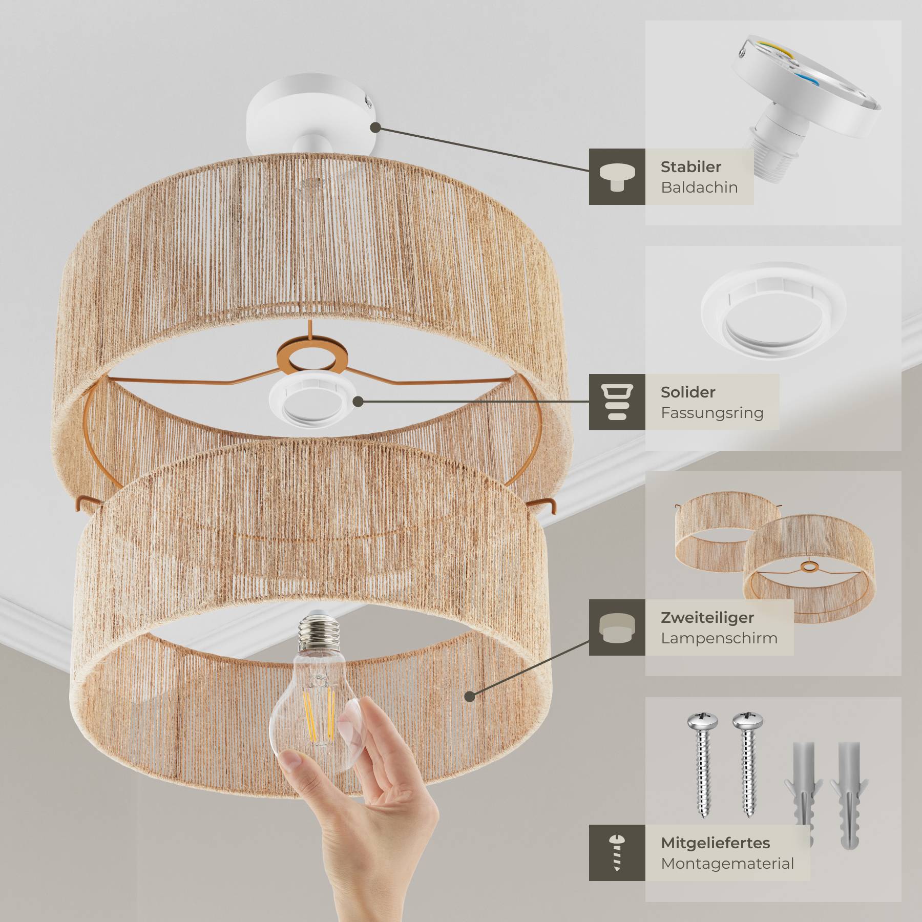 Deckenleuchte  Lignea Lux aus Jute