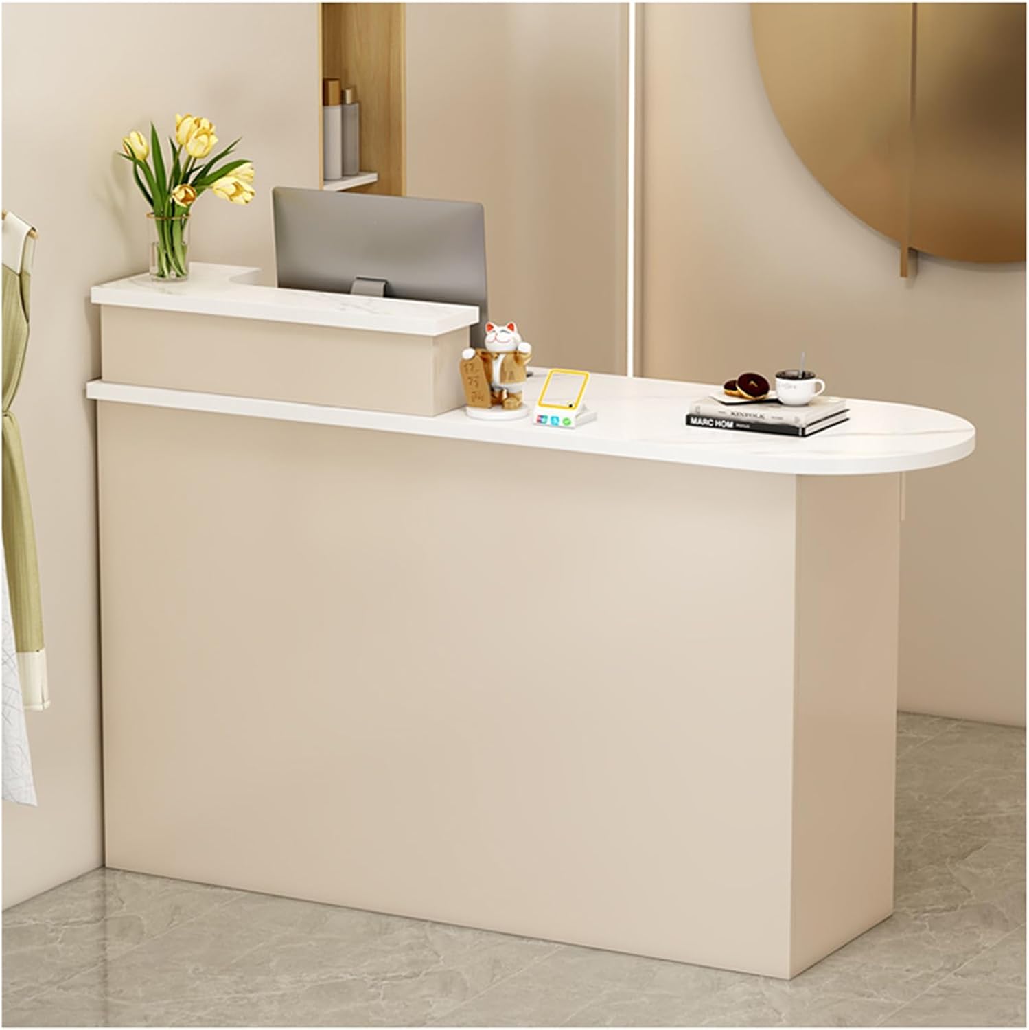 Empfangstheke,Moderne Rezeption,Rezeptionstheken,Rezeptionstisch mit abschließbarer Schublade，Ladentheke，Modern Büromöbel Thekentisch，Empfangstheke Kosmetikstudio(Right-3,80x50cm/31.5x19.6in)