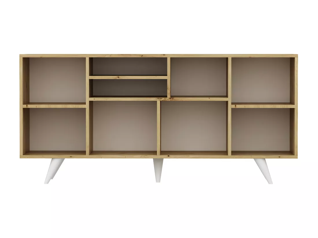 Buffet avec 4 portes et 3 niches - Blanc et naturel - MOSTIA
