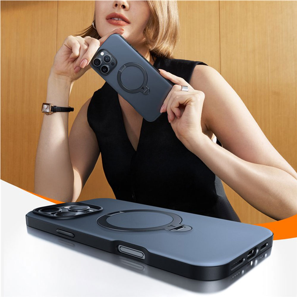 iPhone 16 Pro Max Upro Ostand Spin MagSafe Hybrid Hardcase Hülle Ring Stand   Kickstand - Blau