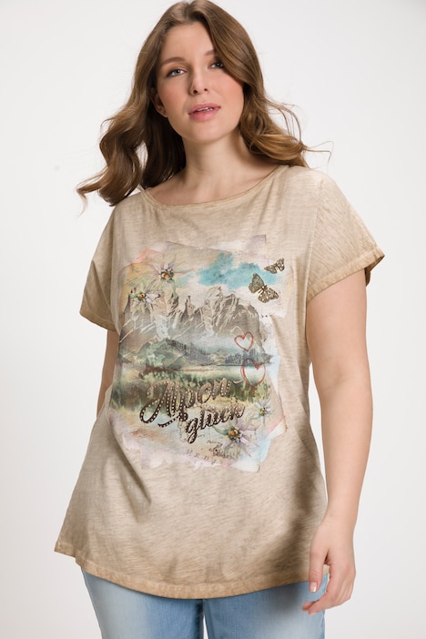 Trachten-Shirt, Alpenmotiv, Oversized, Rundhals, Halbarm