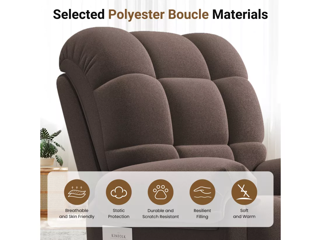 Fauteuil Relax Fauteuil électrique en Velours Teddy,Fauteuil à loisirs Réglable avec USB,Anti-statique avec Repose Pieds - 96x97x104cm Marron
